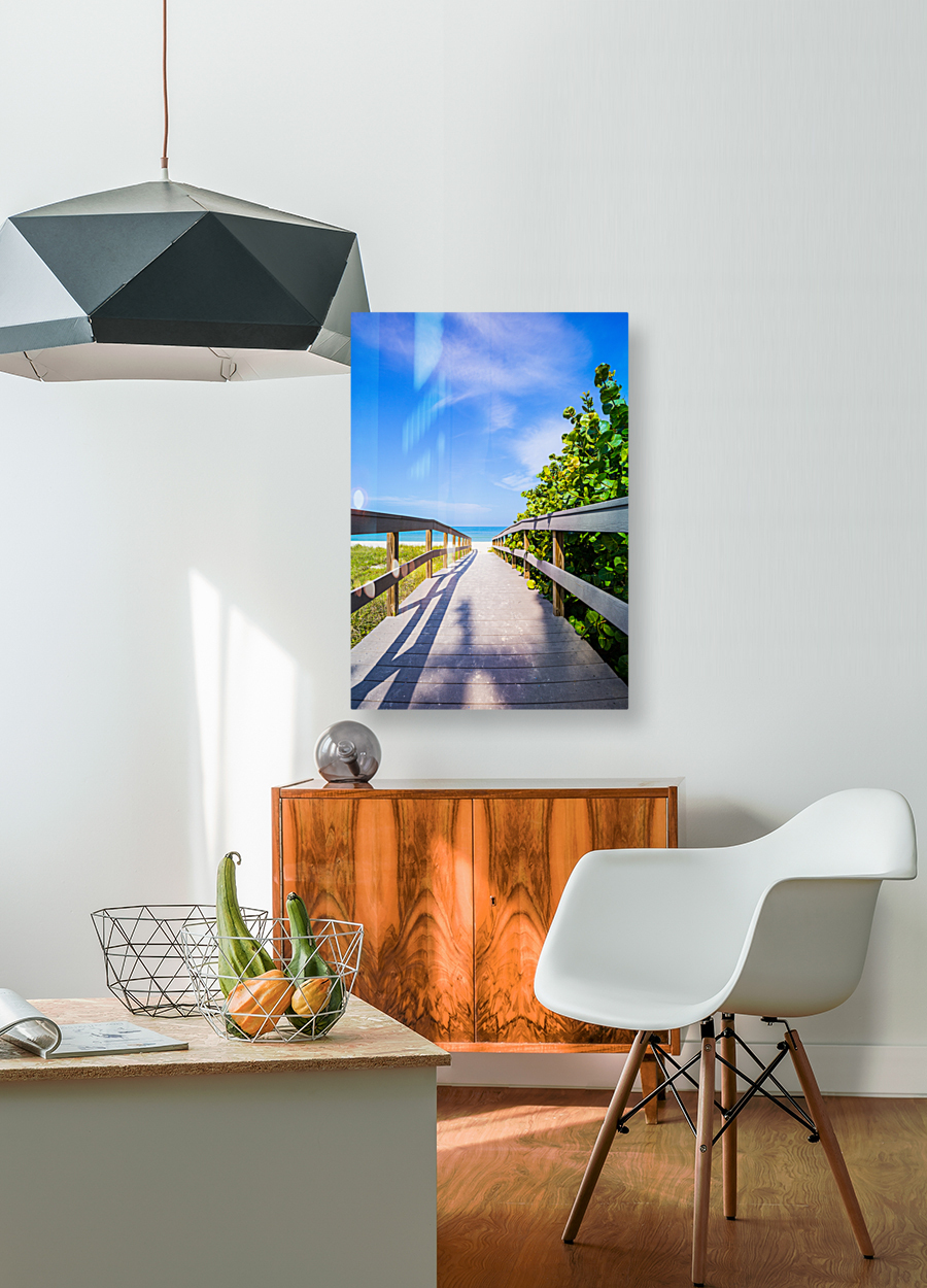 Boardwalk among sea oats to beach in Florida Reproduction