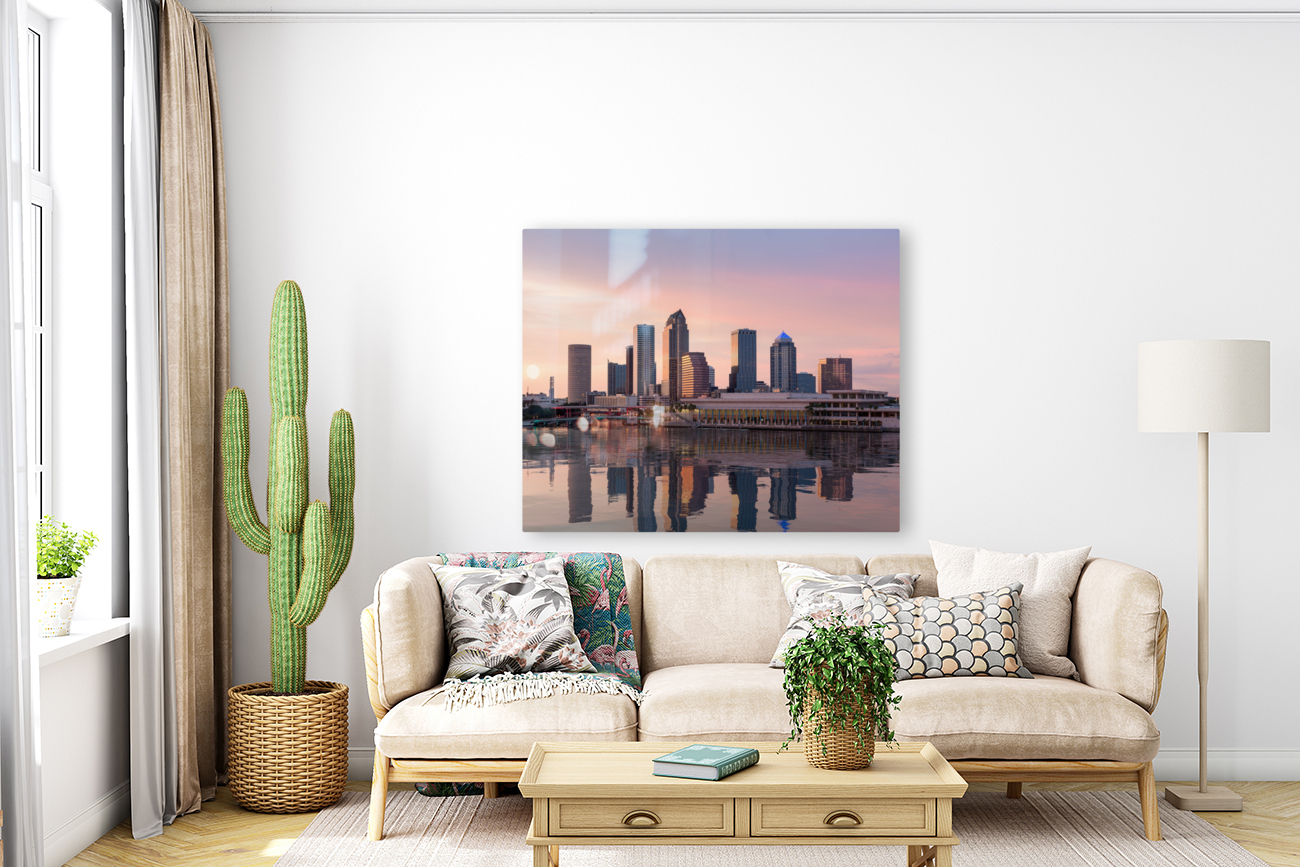 City skyline of Tampa Florida at sunset Reproduction