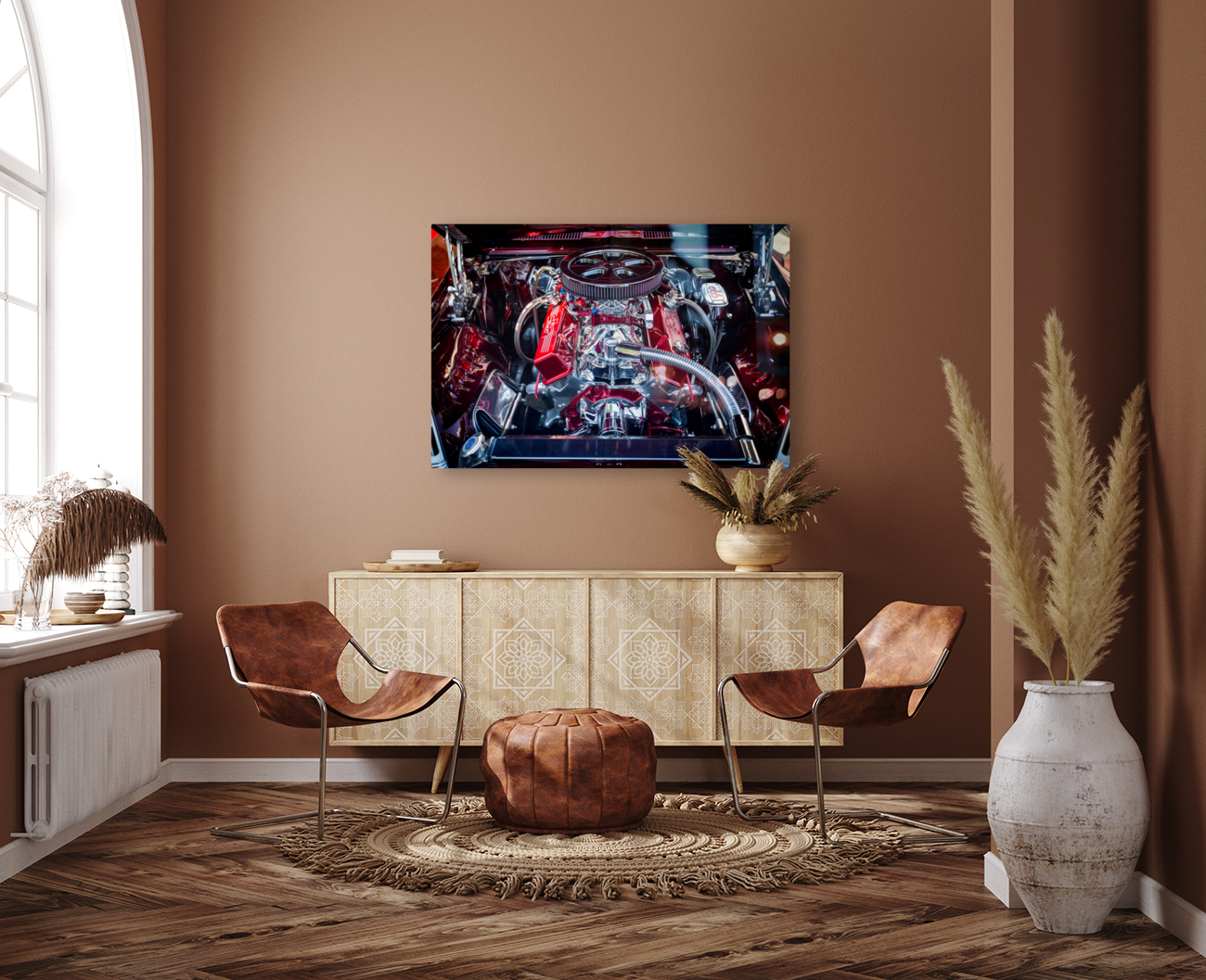 Engine compartment of chromed Camaro Reproduction