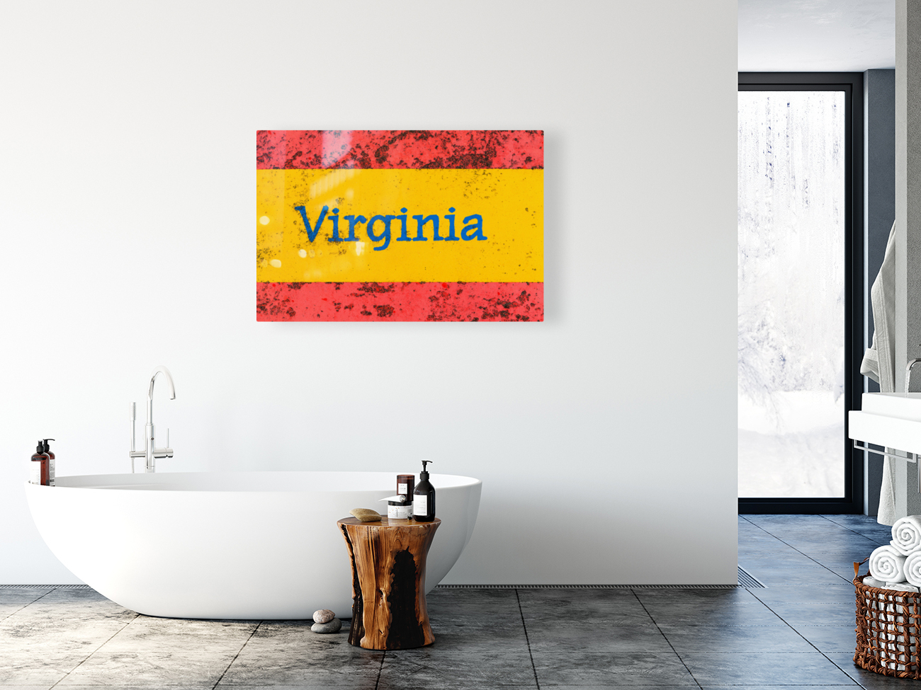 Macro photo of state of Virginia name on newstand Reproduction