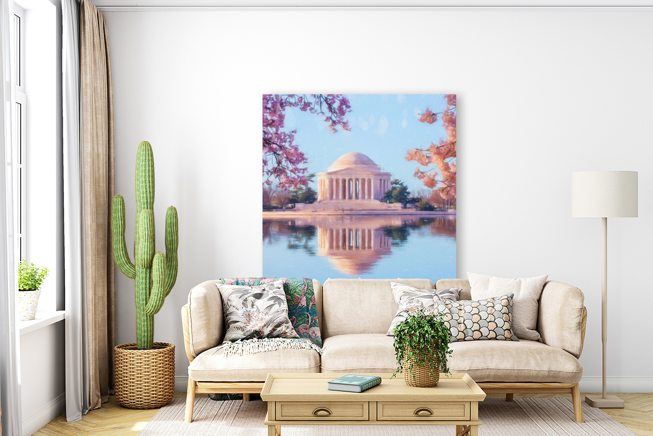 Beautiful early morning Jefferson Memorial cherry blossoms Reproduction