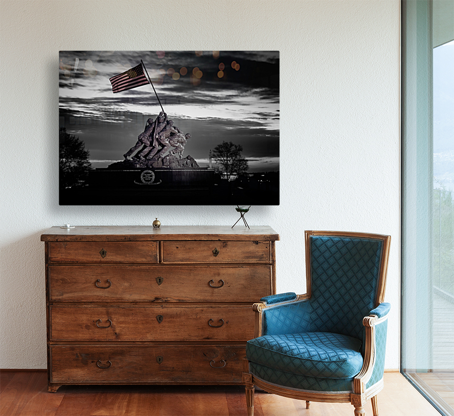 B&W image of Iwo Jima Memorial at dawn  Reproduction