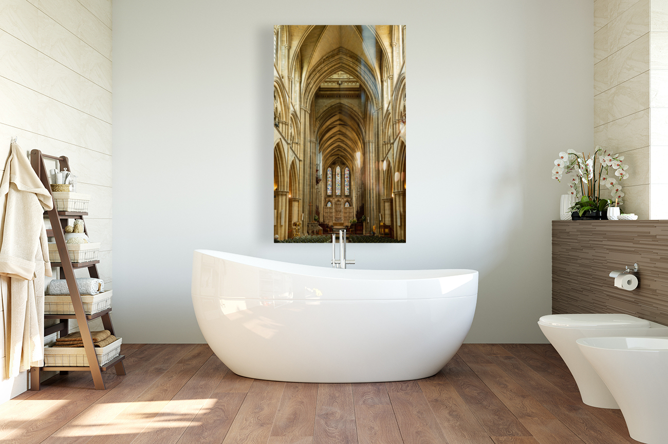 Interior aisle to altar in Truro cathedral in Cornwall Reproduction
