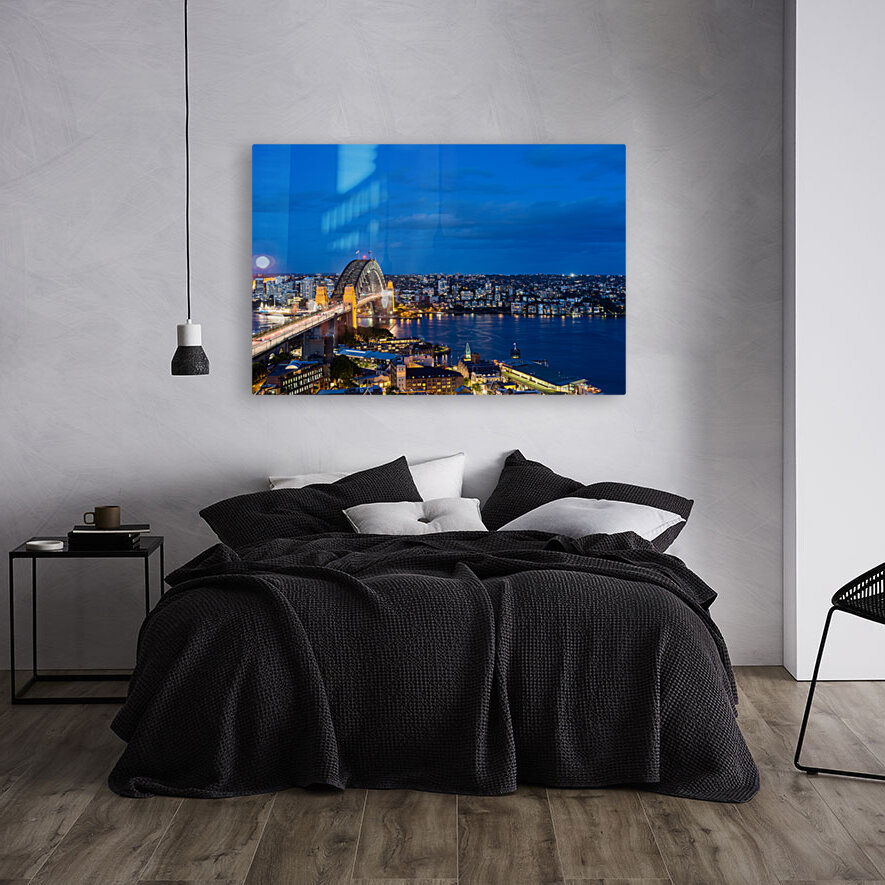 Dramatic panoramic night photo Sydney harbor Reproduction