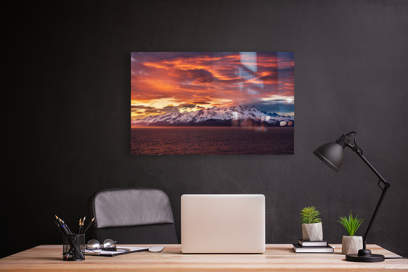 Sunset by Mt Fairweather and the Glacier Bay National Park in Al Reproduction