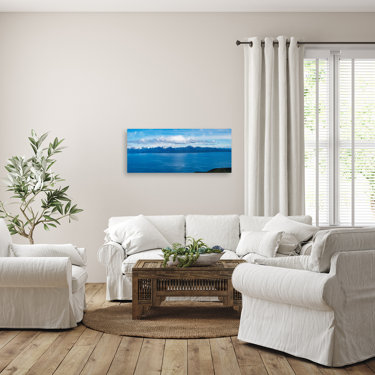 Broad panorama of the mountain range at Icy Strait Point in Alas Reproduction