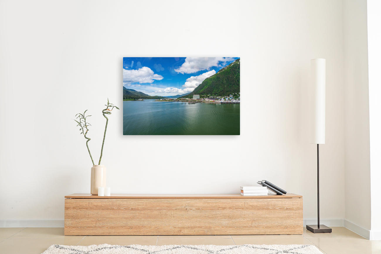 City of Juneau in Alaska seen from the water in the port Reproduction