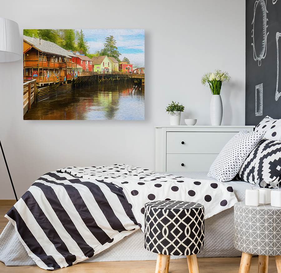 Painting of Creek Street wharf in Ketchikan Alaska Reproduction