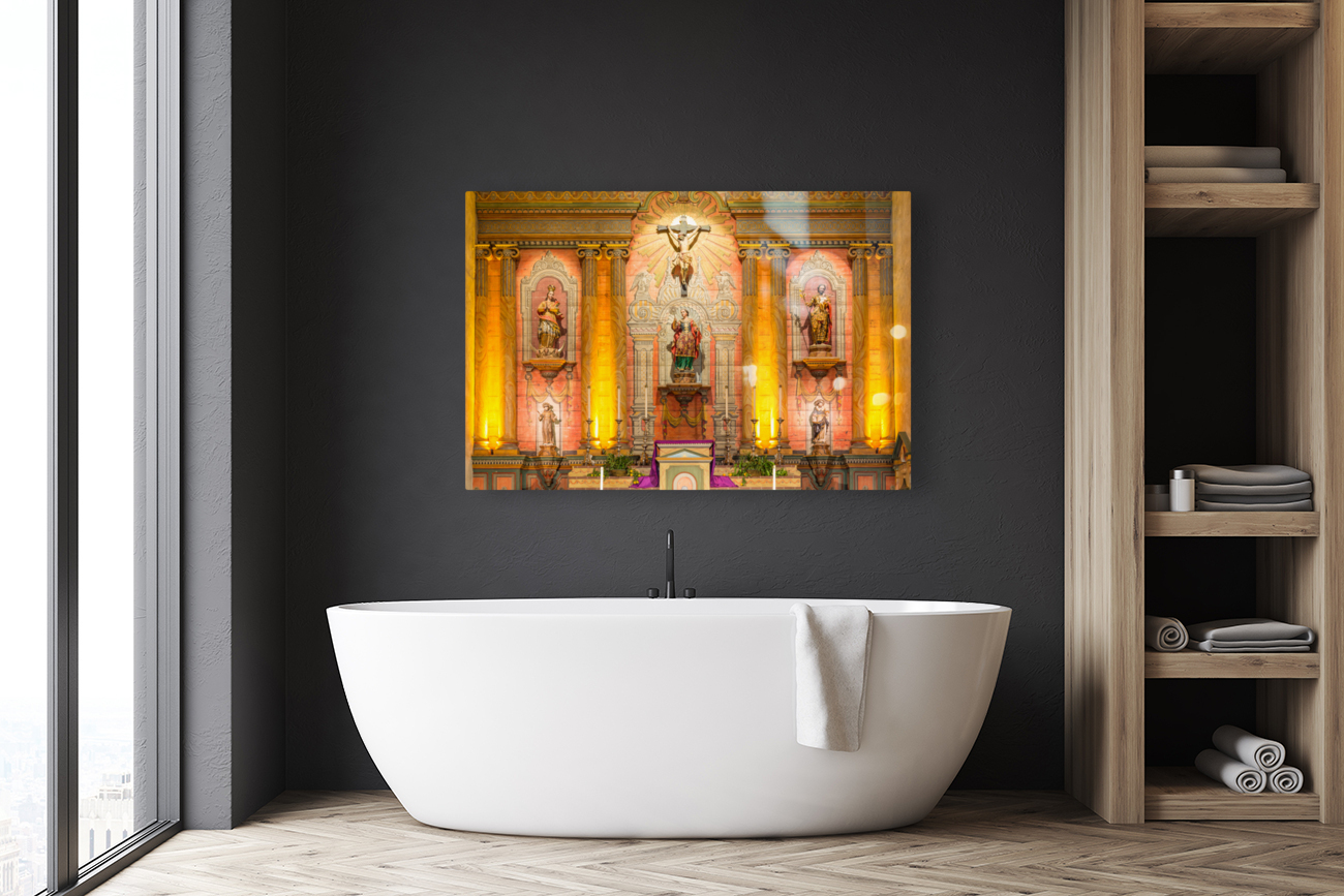 Interior of the church at Santa Barbara Mission Reproduction