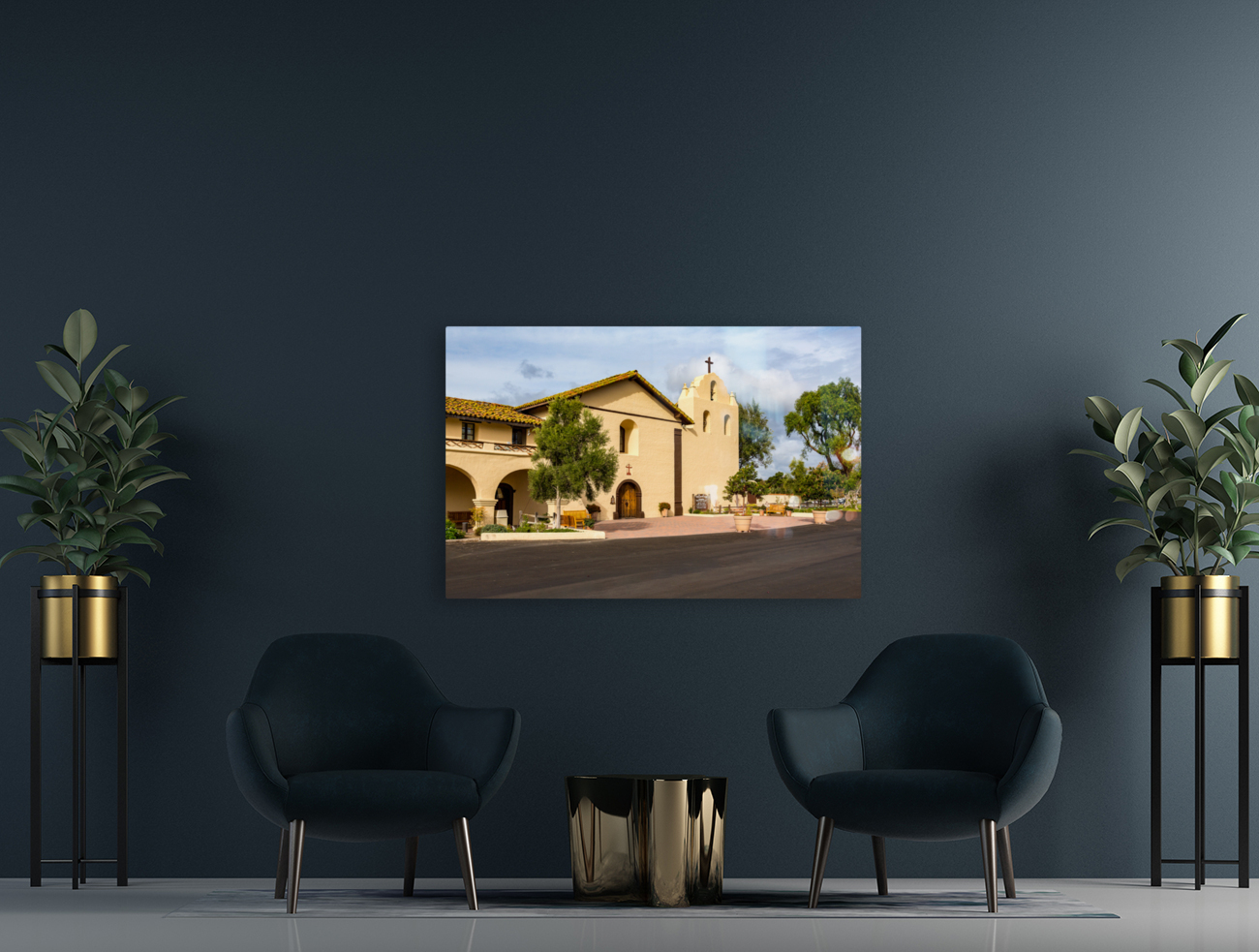 Cloudy day at Santa Ines Mission California Reproduction