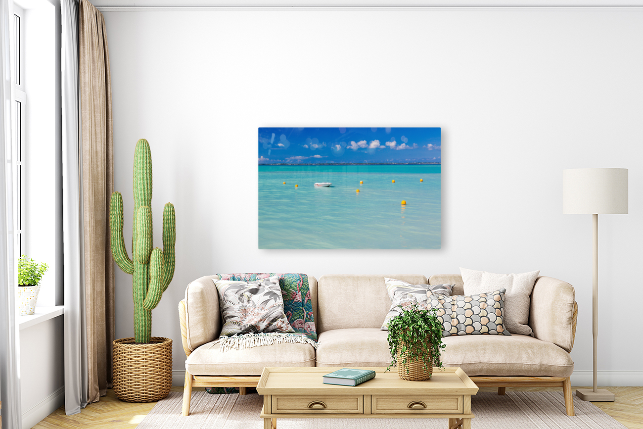 Speedboat in calm sea off Grand Case St Martin Reproduction