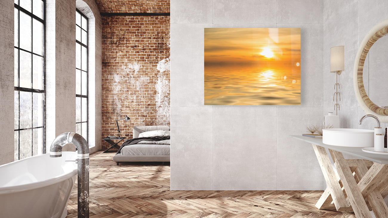 Sunset over calm ocean or sea Reproduction