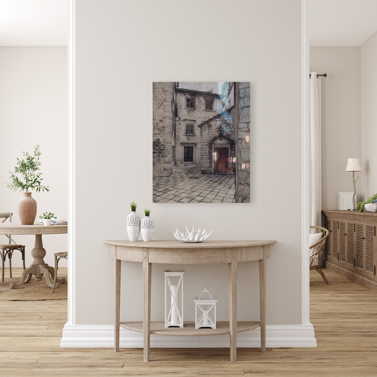 Narrow streets in Kotor in charcoal Reproduction