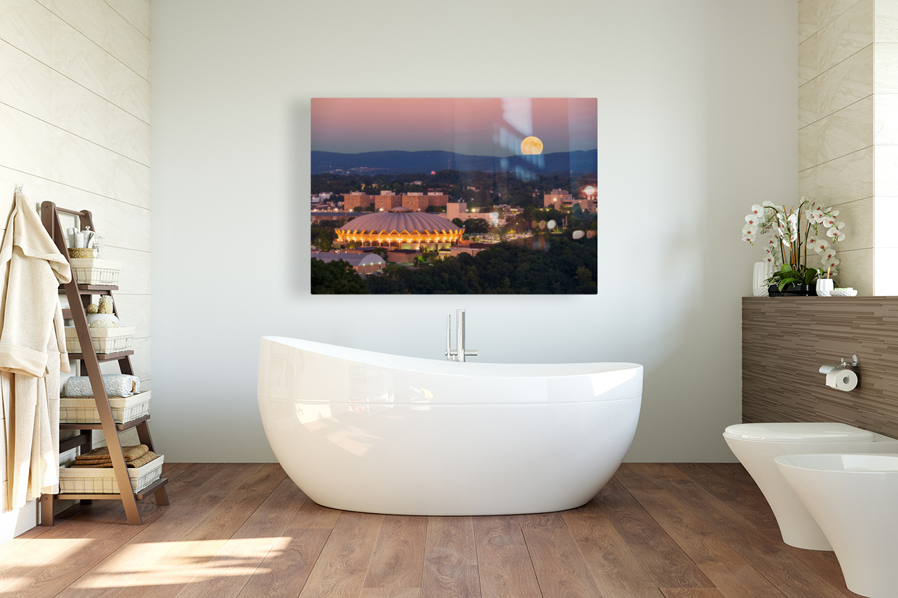 Moon rising above the Coliseum at WVU Reproduction
