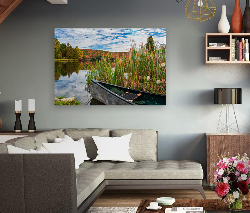 Canoe ready to launch in Silver Lake Vermont Reproduction