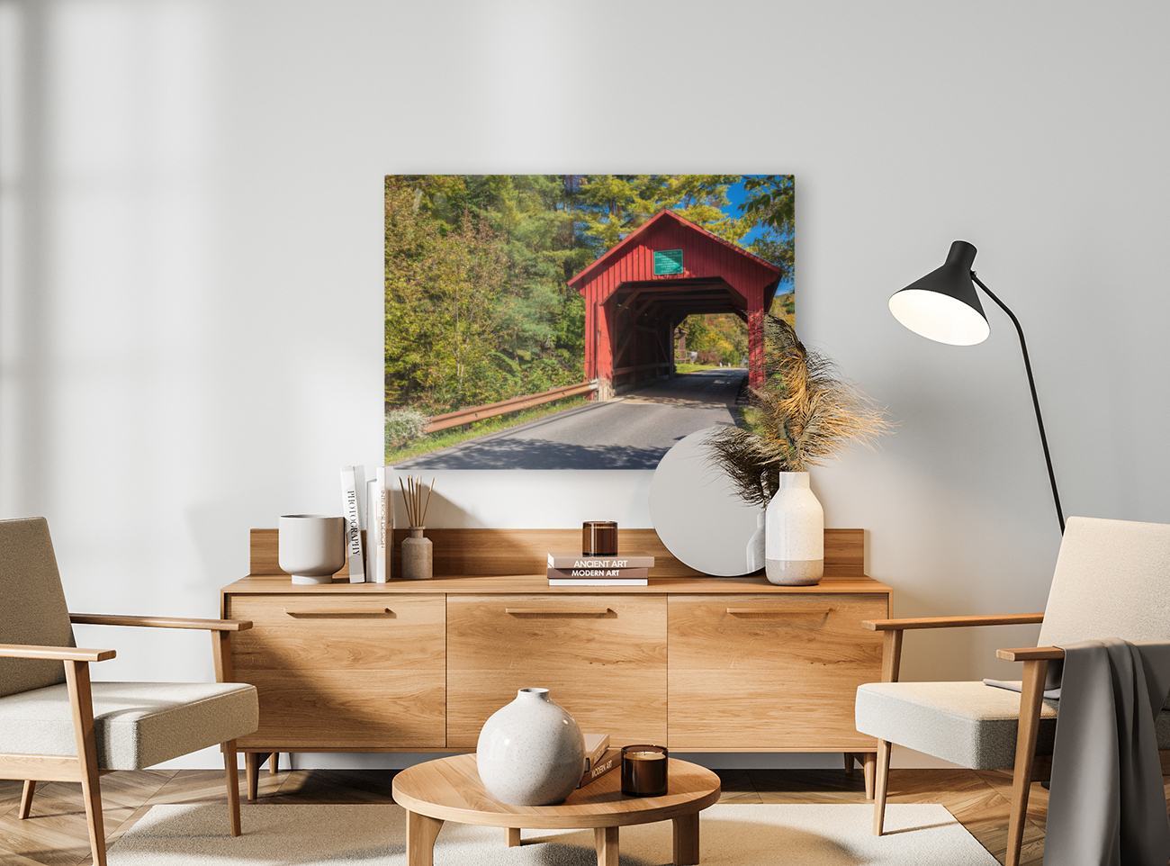 Lower covered bridge in Northfield Falls Vermont Reproduction