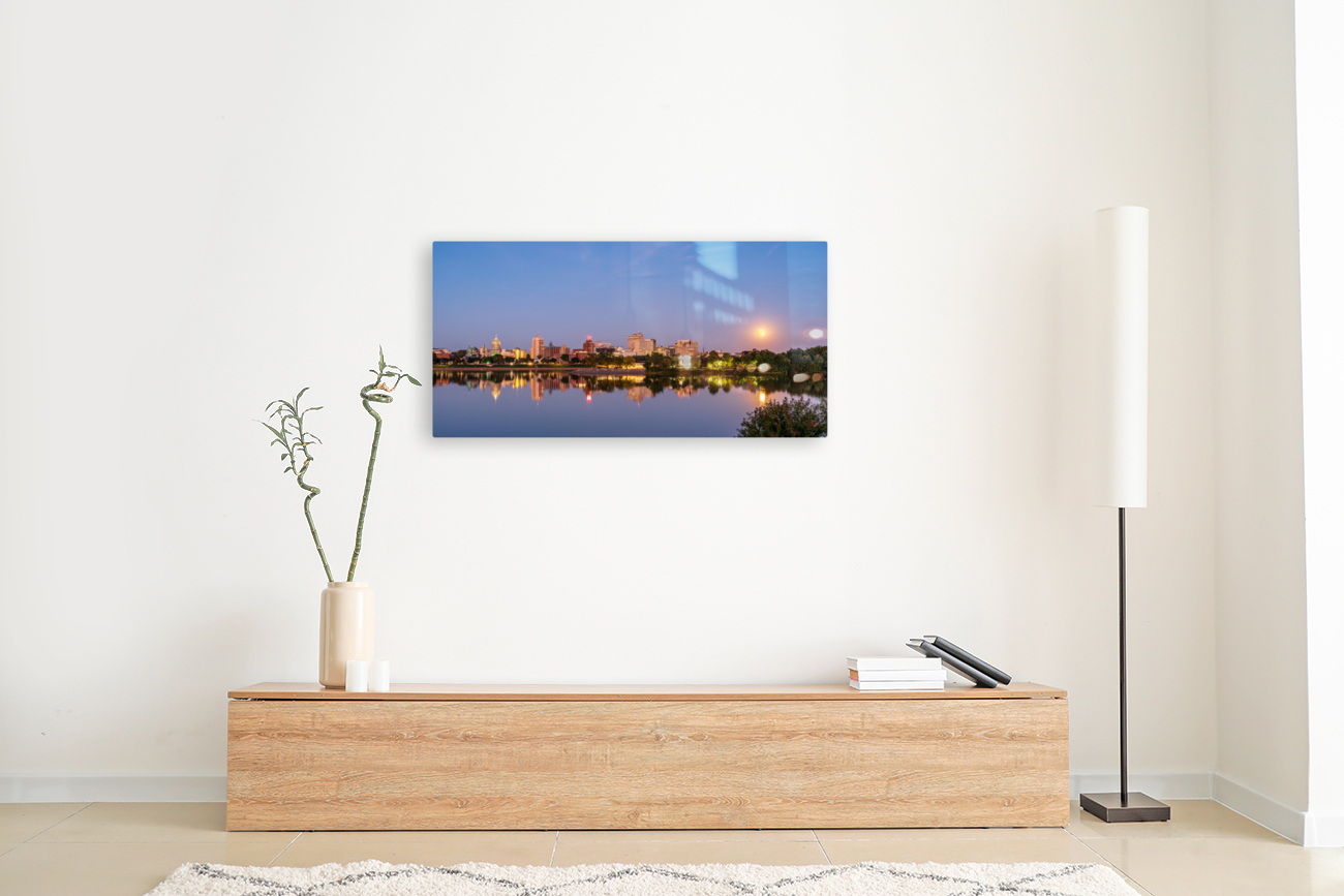 Harvest moon above the city skyline of Harrisburg in Pennsylvani Reproduction