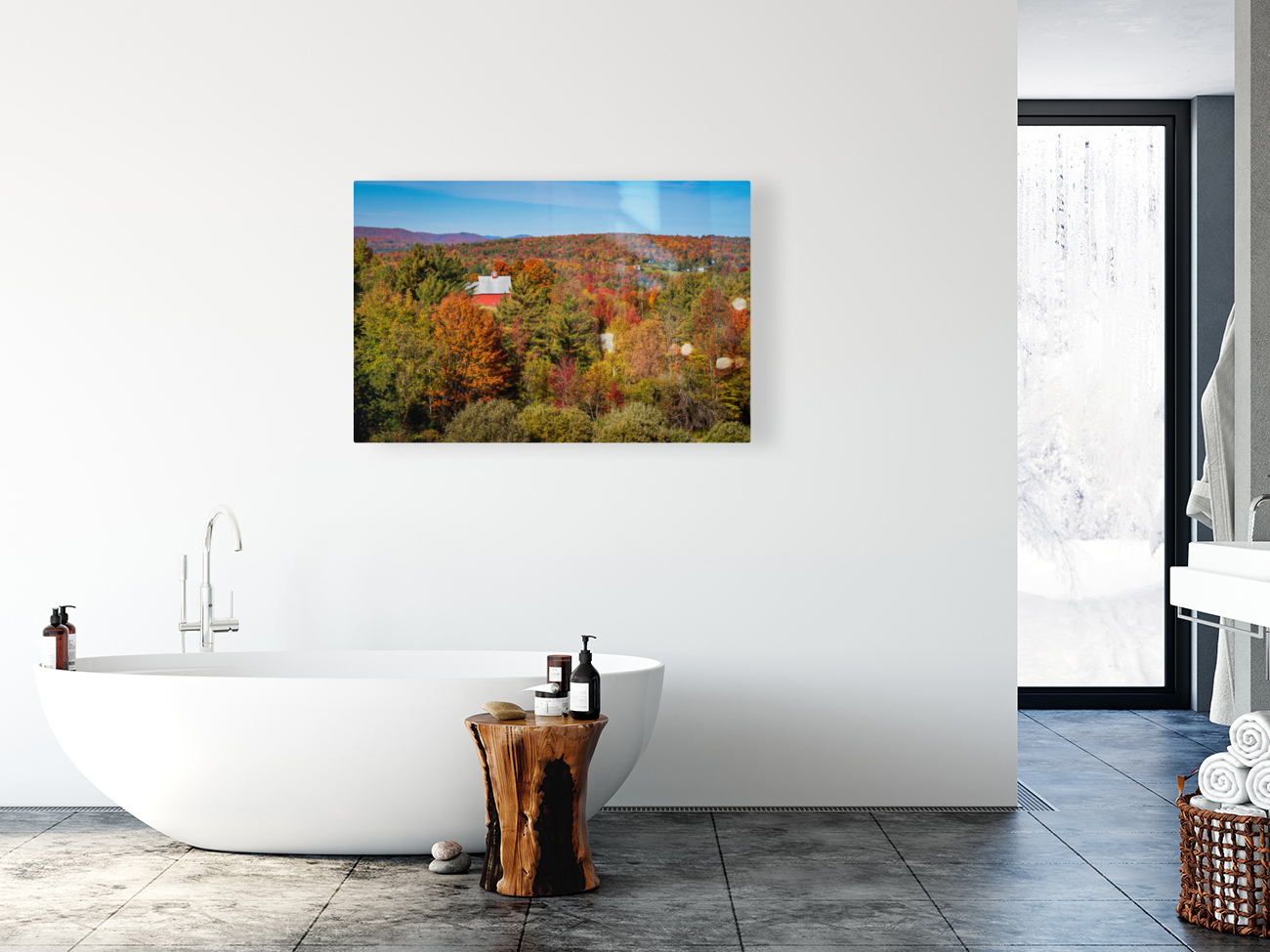 Grandview Farm barn with fall colors in Vermont Reproduction