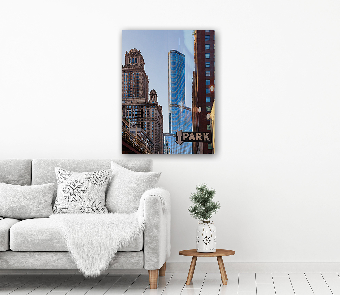 Trump Hotel towers over downtown Chicago Reproduction