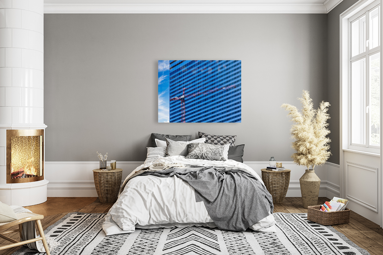 Reflection of crane in Chicago windows Reproduction