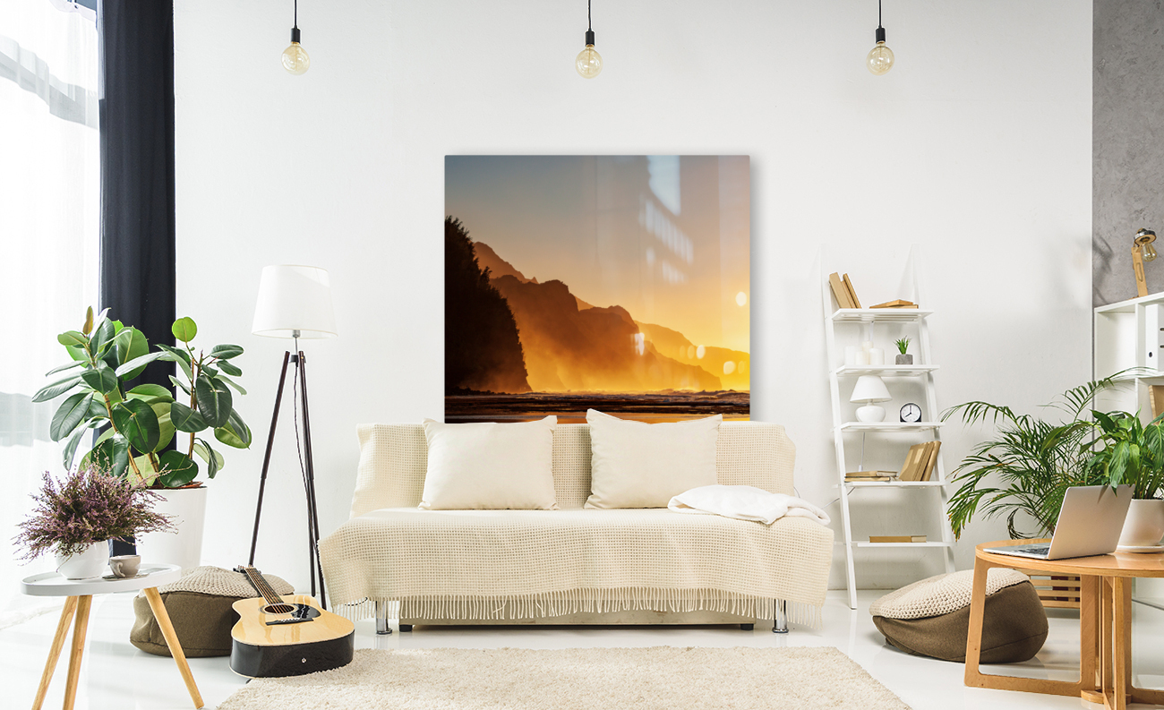 Misty sunset on Na Pali coastline Reproduction