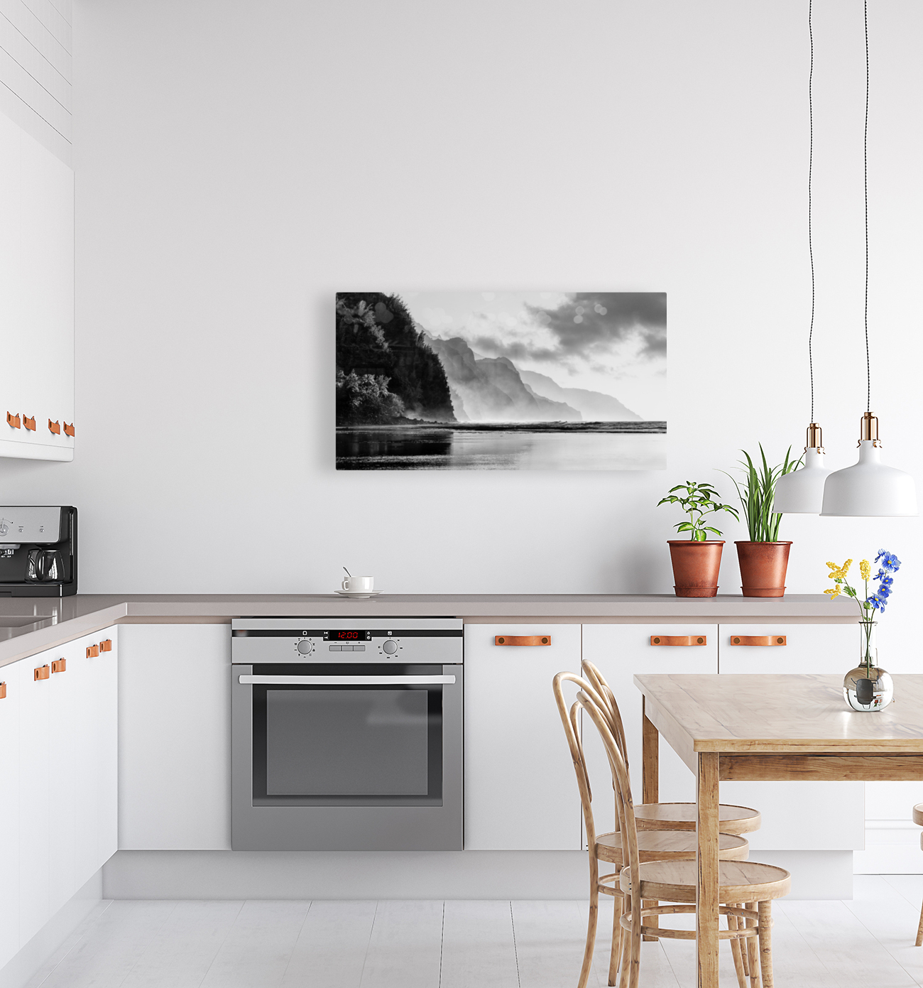 Black and white sunset on Na Pali coastline Reproduction