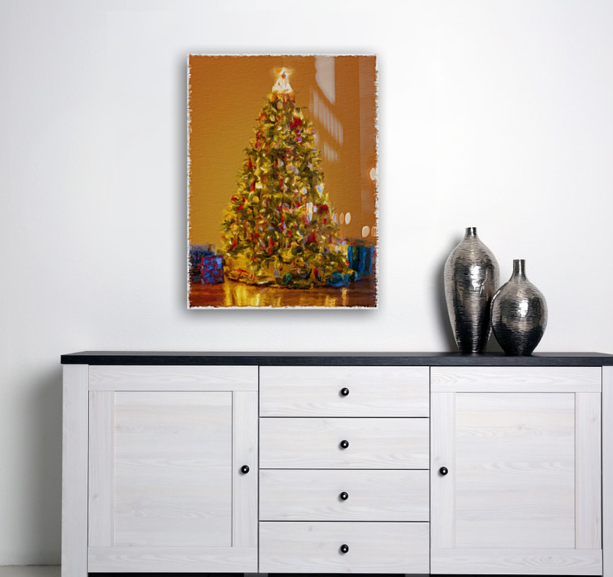 Painting of ornately decorated christmas tree Reproduction