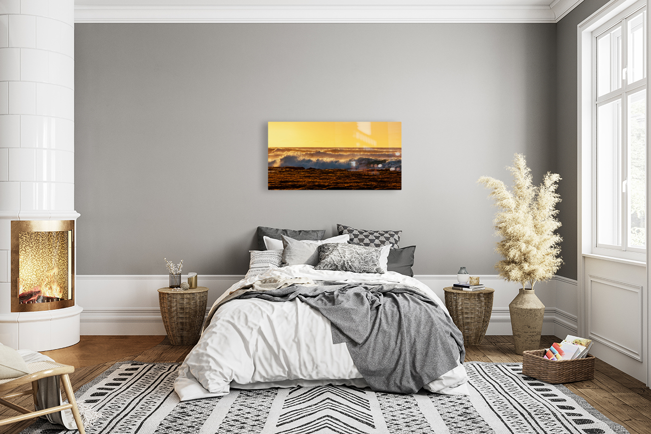 Setting sun lights crashing waves Reproduction