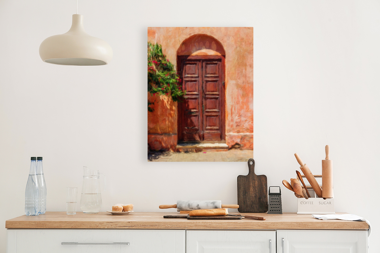 Oil painting of old door in Colonia del Sacramento Reproduction