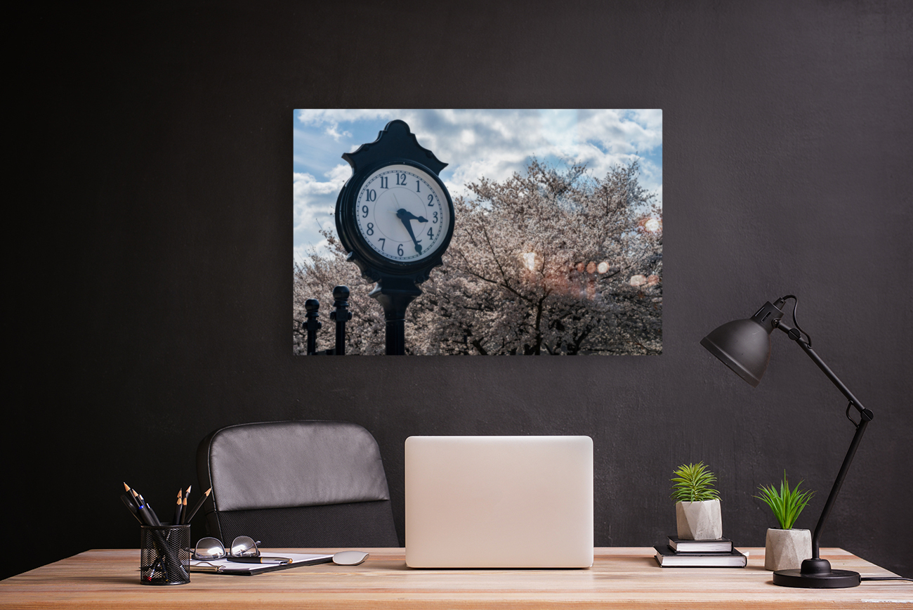 Old fashioned clock by the bike walking trail over Deckers Creek Reproduction