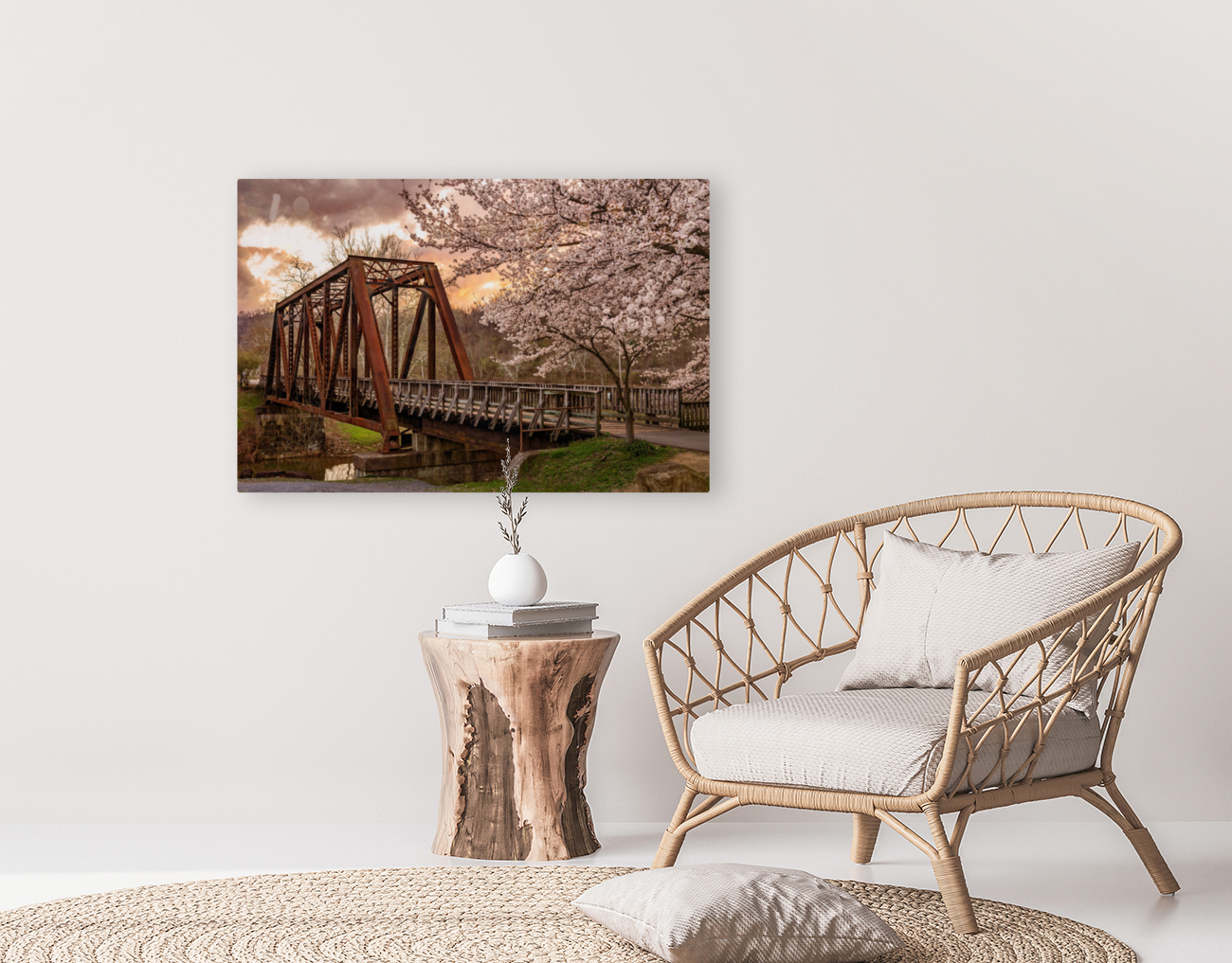 Steel girder bridge carries the bike walking trail over Deckers  Reproduction