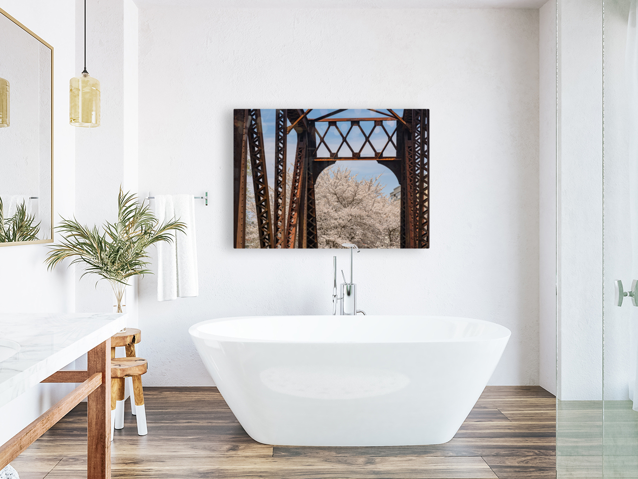 Steel girder bridge carries the bike walking trail over Deckers  Reproduction