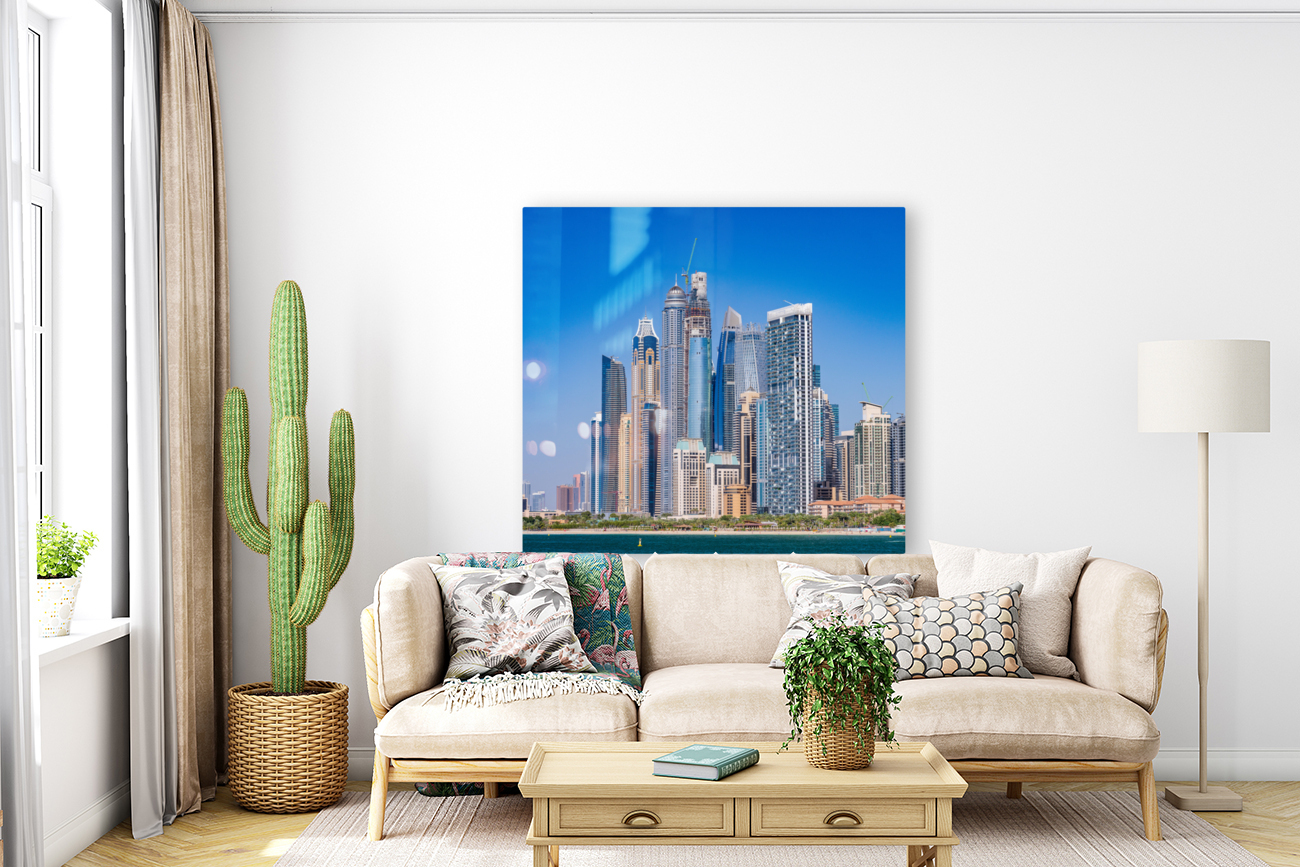 Skyline of hotels and apartments in JBR Beach above the beach Reproduction