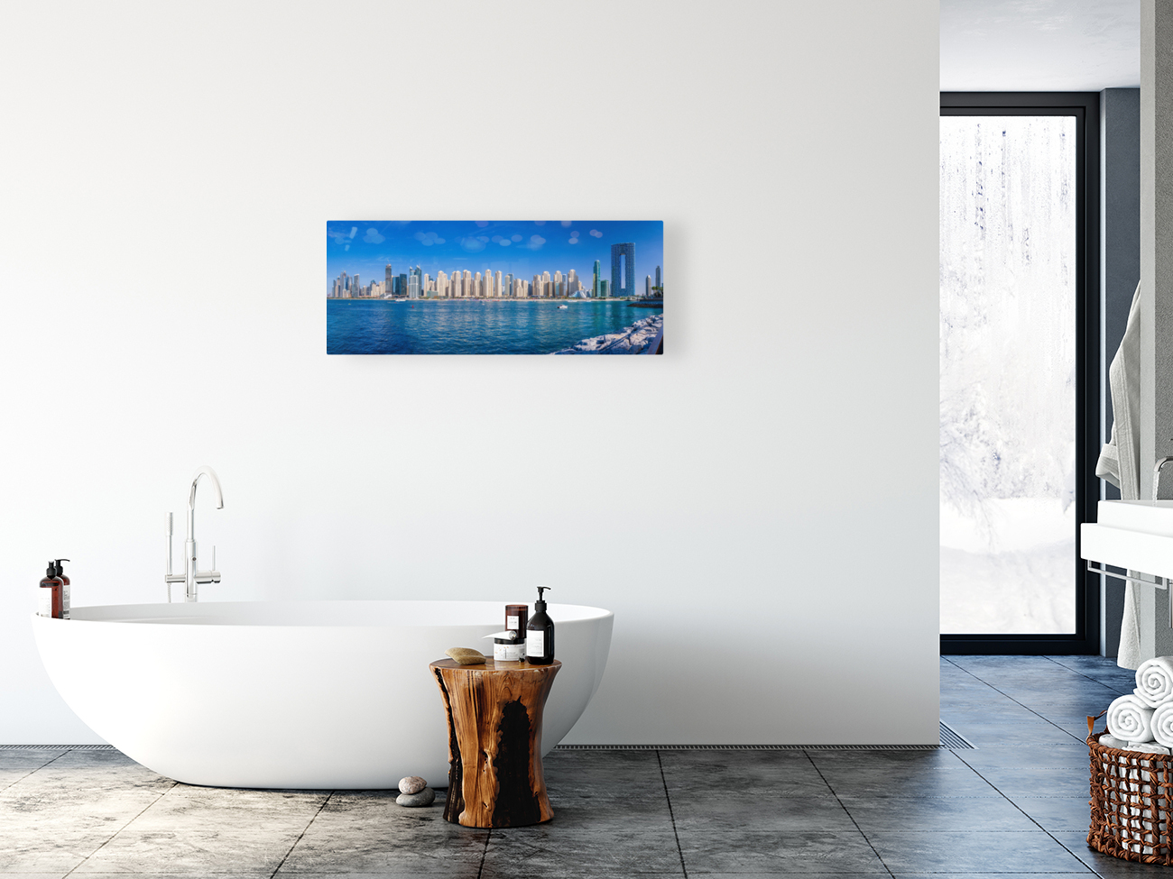 Skyline of hotels and apartments in JBR Beach above the beach Reproduction