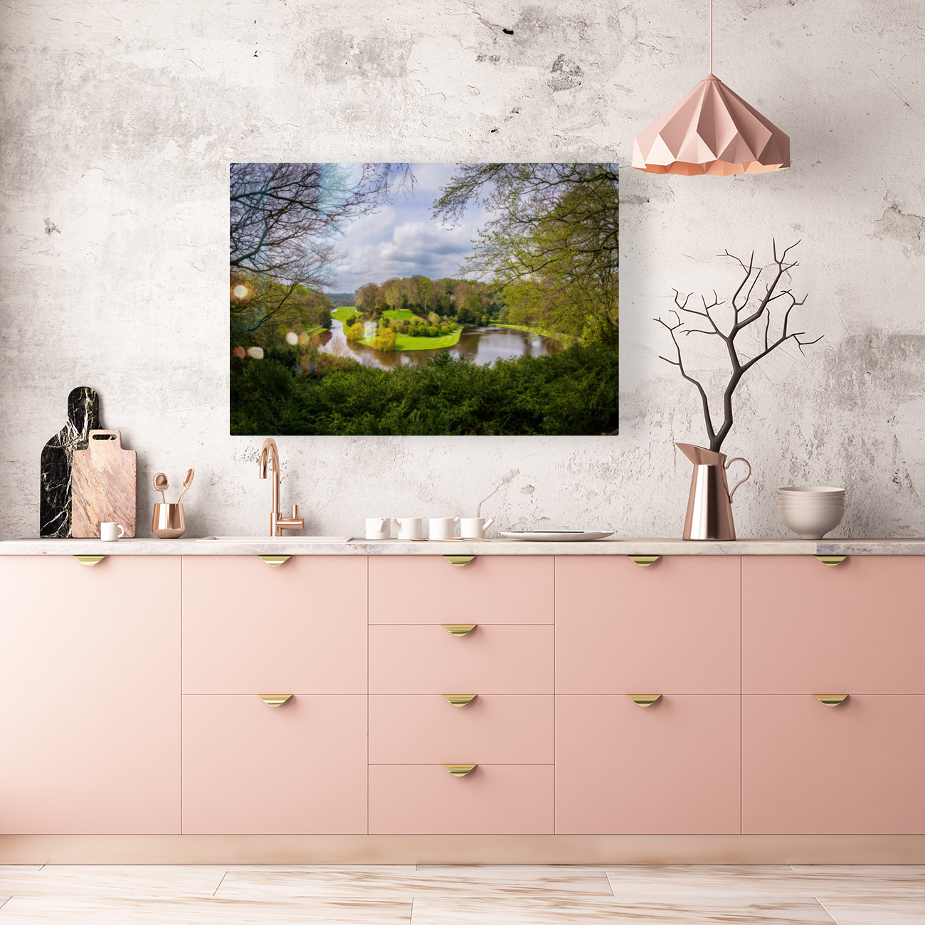 Springtime at Fountains Abbey ruins in Yorkshire England Reproduction