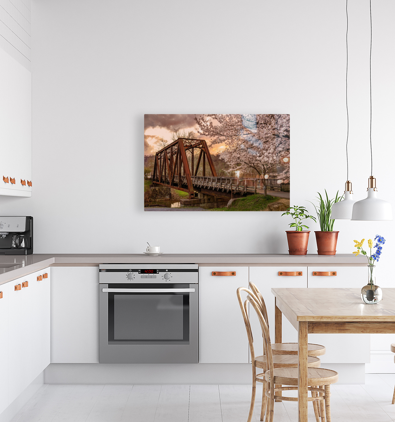 Sunset behind cherry blossoms in Morgantown WV Reproduction