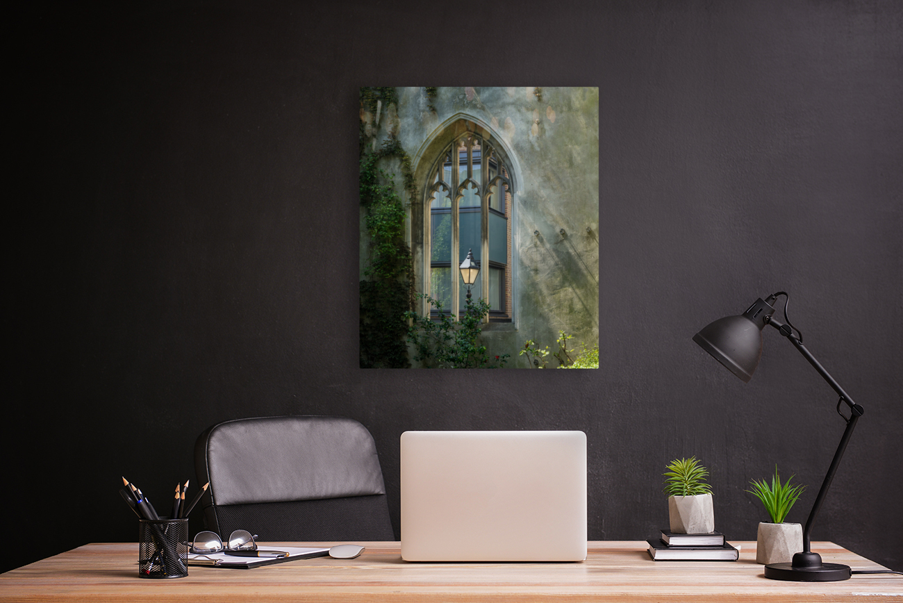 London street light seen through old windows of St Dunstan Reproduction