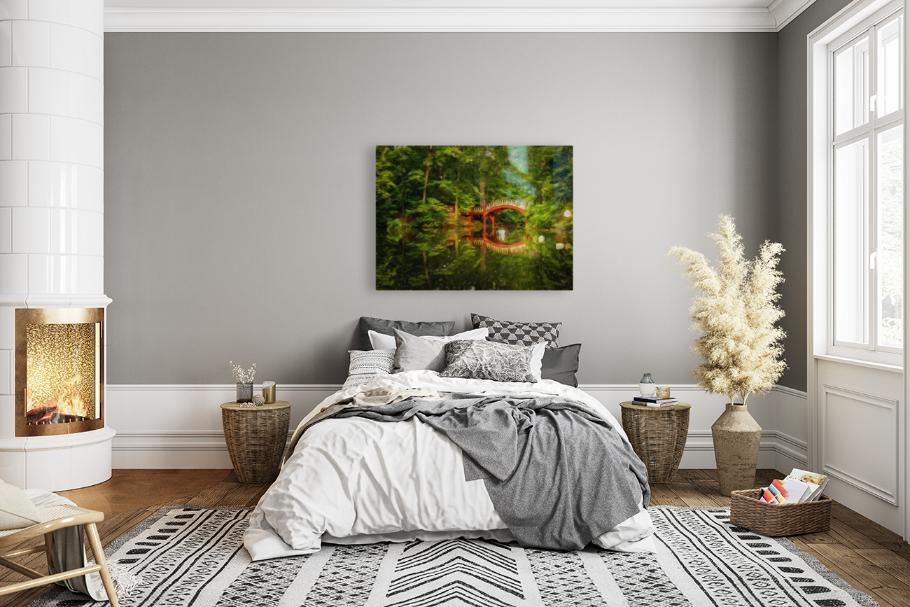 Oil painting of Crim Dell bridge at William and Mary college Reproduction