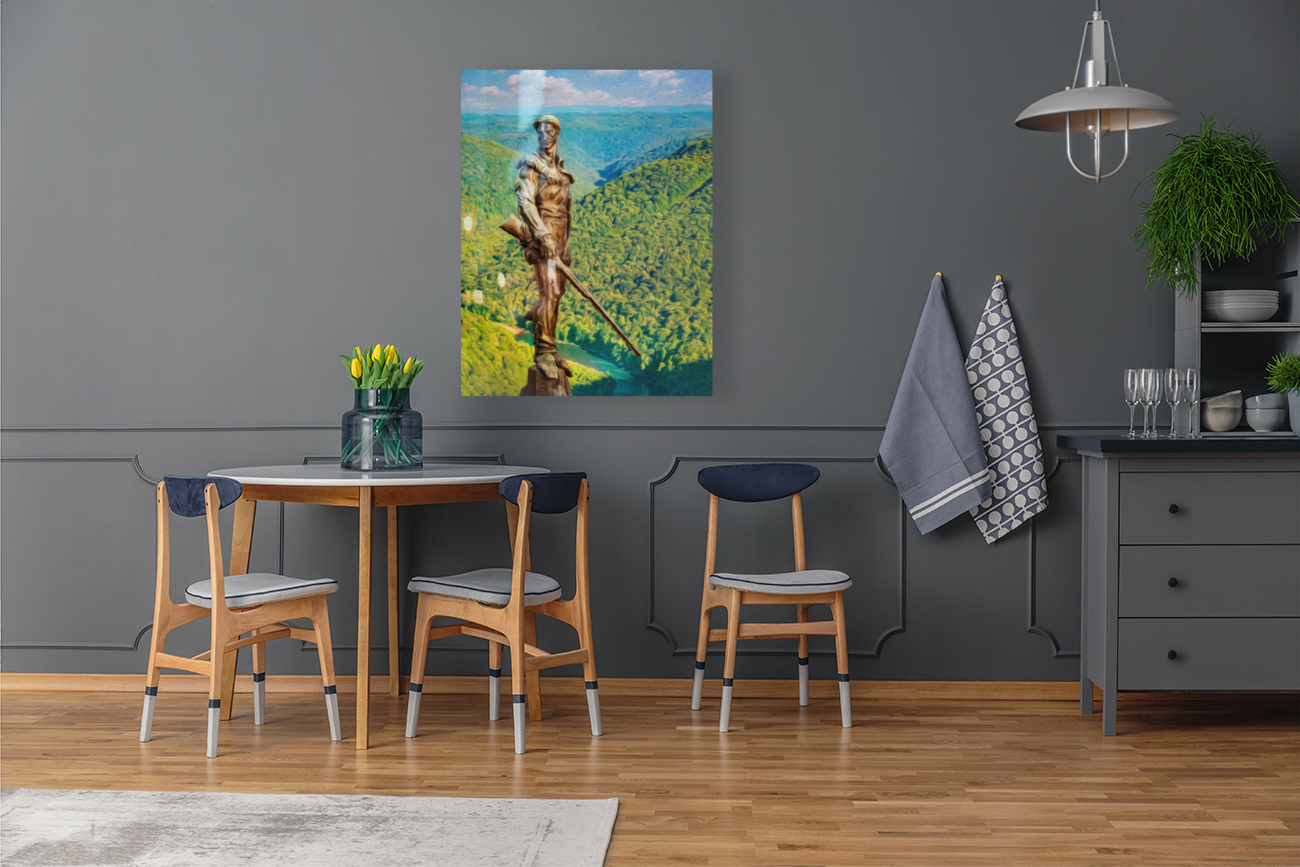 Mountaineer surveys his territory in oil painting Reproduction