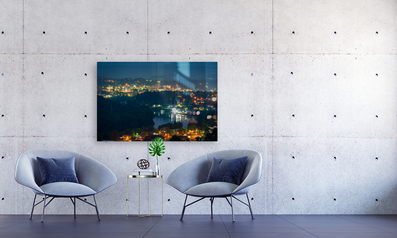 Lights twinkling in Morgantown at night Reproduction