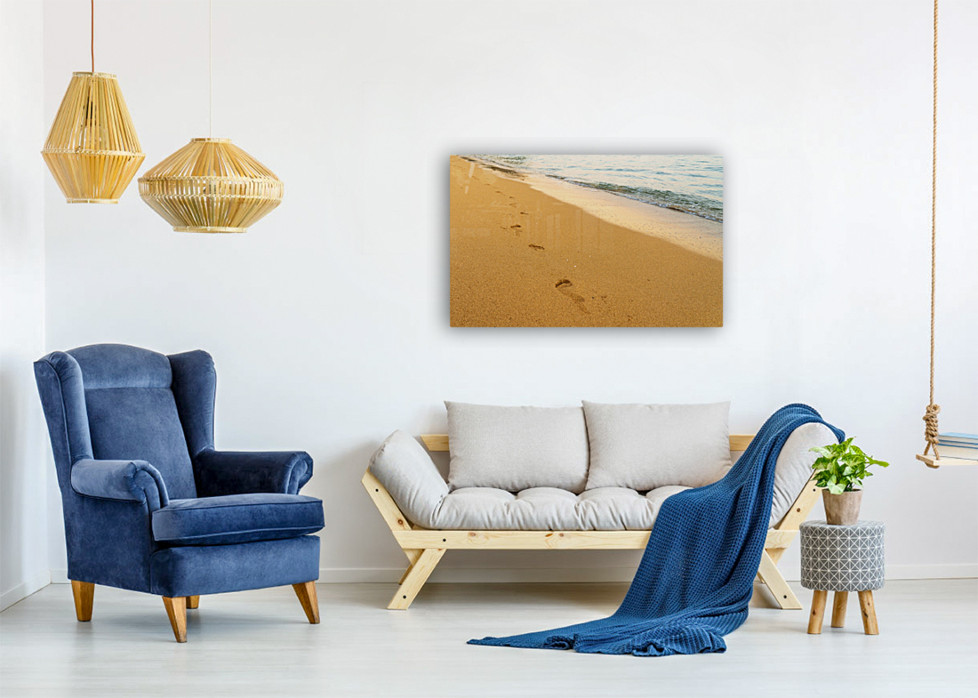 Early morning footsteps on Tunnels Beach on Kauai in Hawaii Reproduction