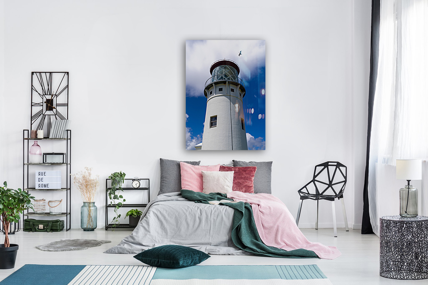 Detail of Kilauae lighthouse against blue sky on Kauai Reproduction