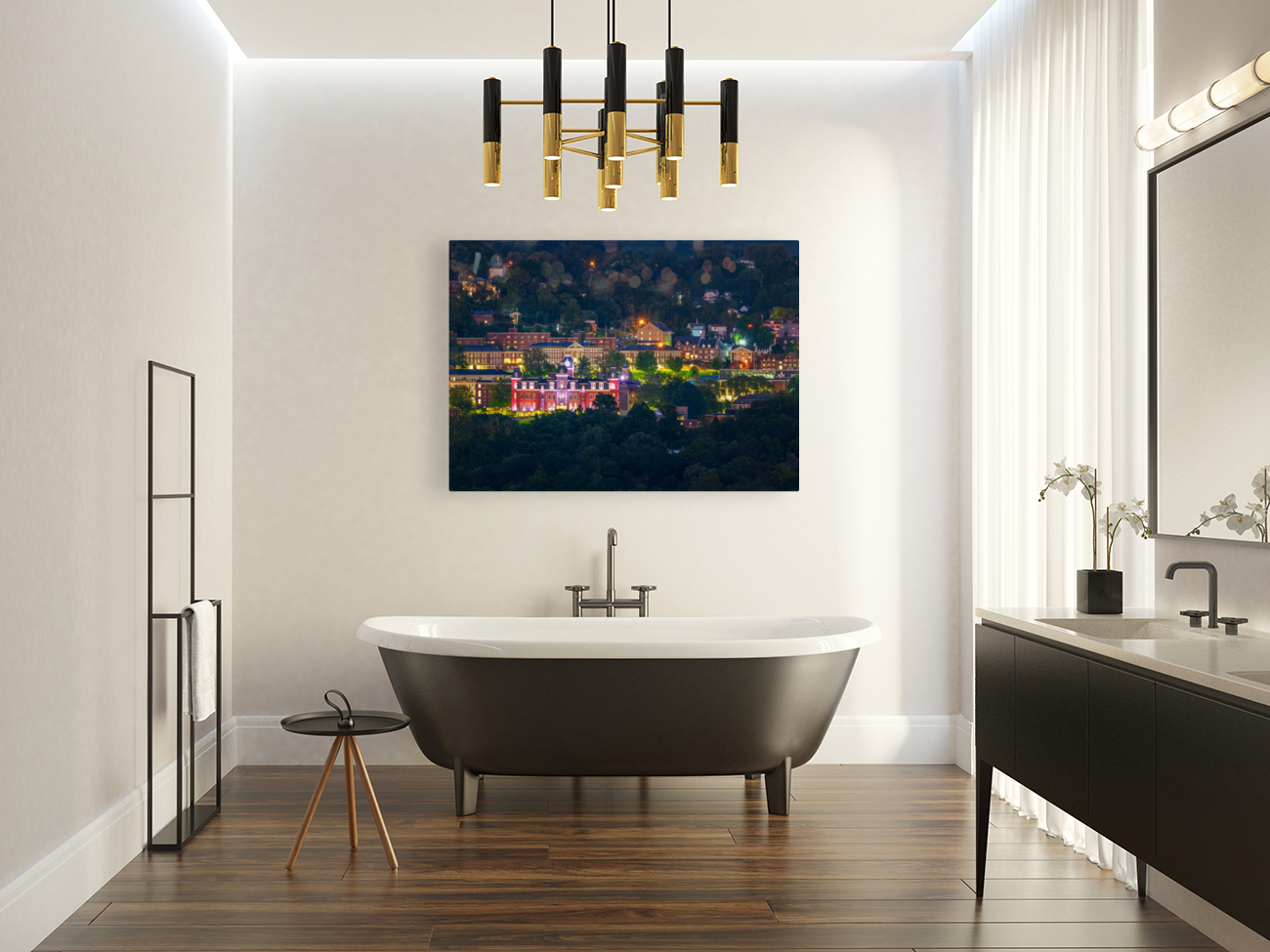 Downtown campus of West Virginia university at nightfall Reproduction