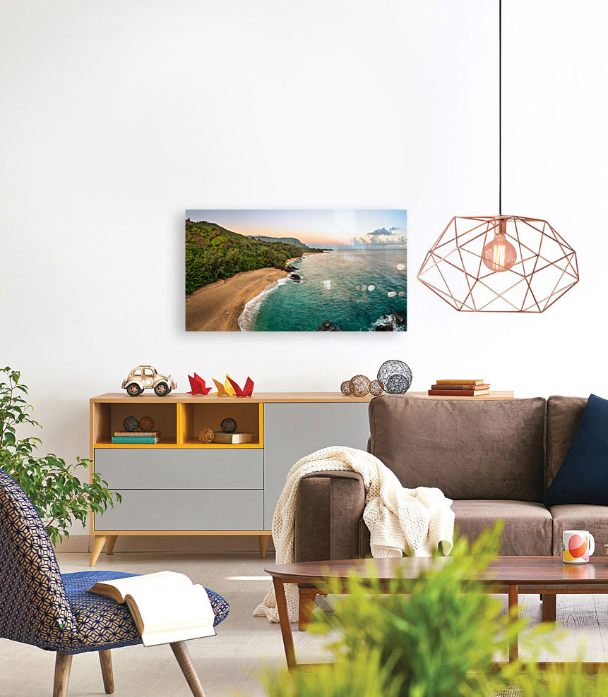 Aerial beach view of Lumahai Beach on the north shore of Kauai Reproduction