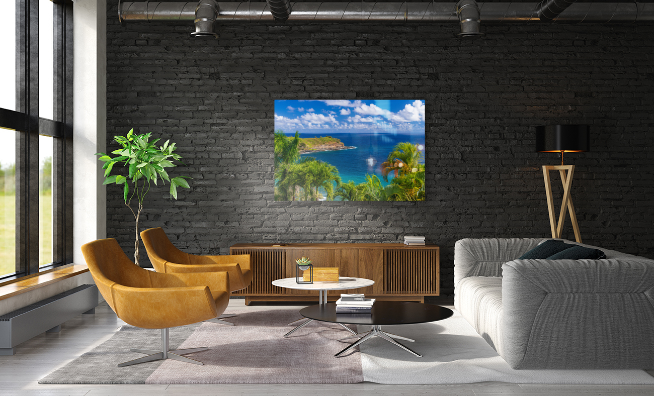 Mokolea point and Kahili beach framed by palm trees Kauai Reproduction