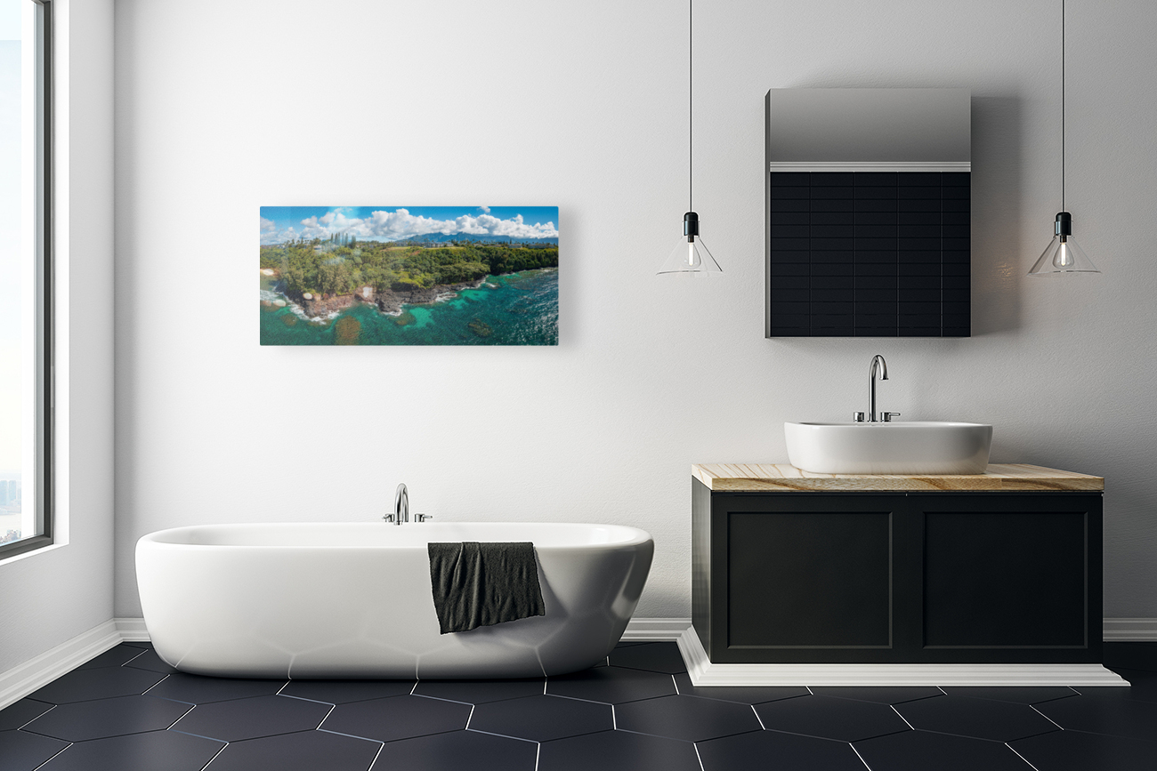 Rugged coastline of Sealodge beach in Princeville on Kauai Reproduction