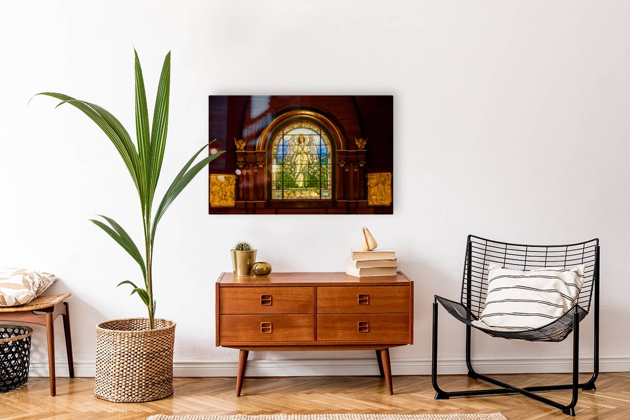 The Angel among the Lilies. Tiffany stained glass window. 1896 Reproduction