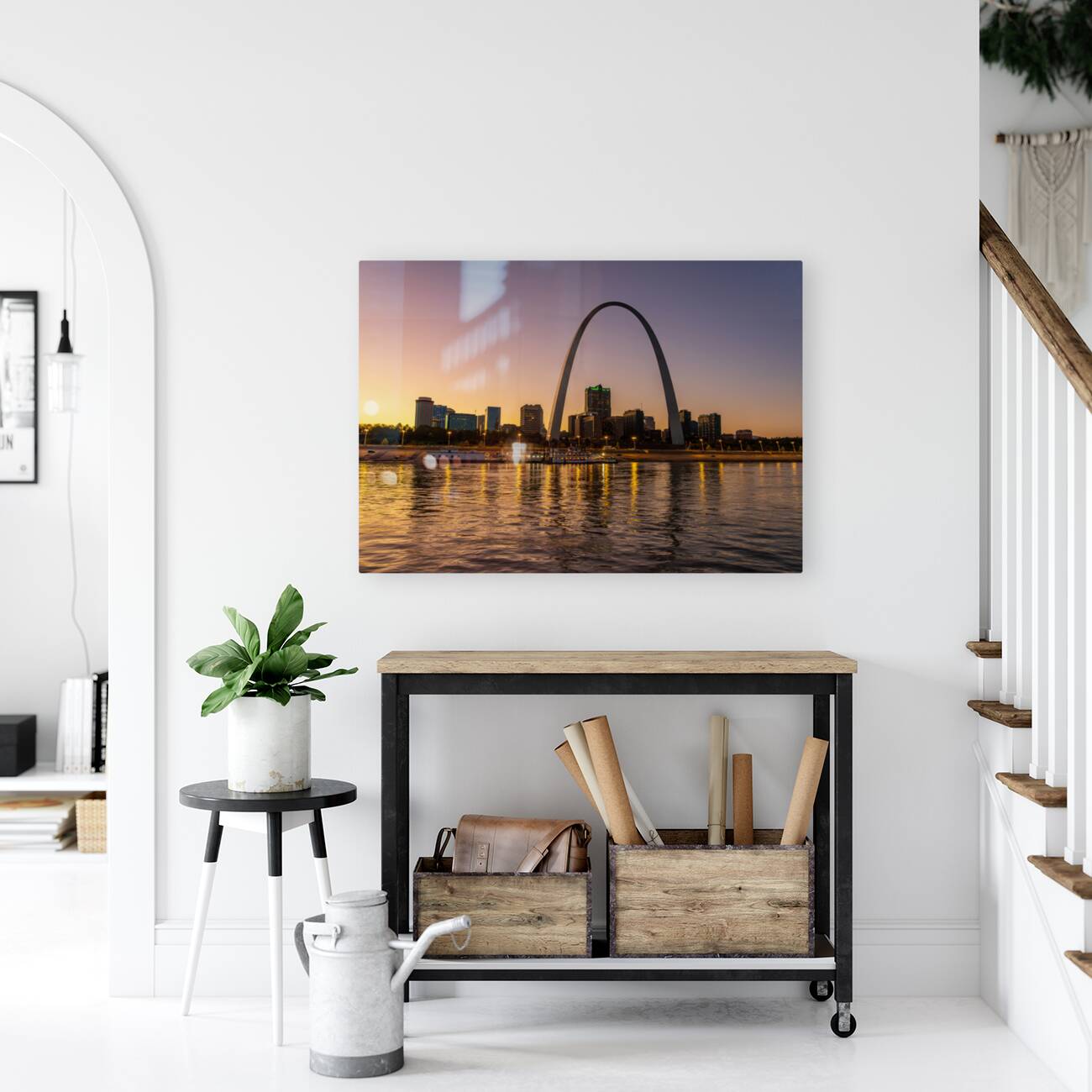 Reflections of St Louis and Gateway Arch in Mississippi River Reproduction