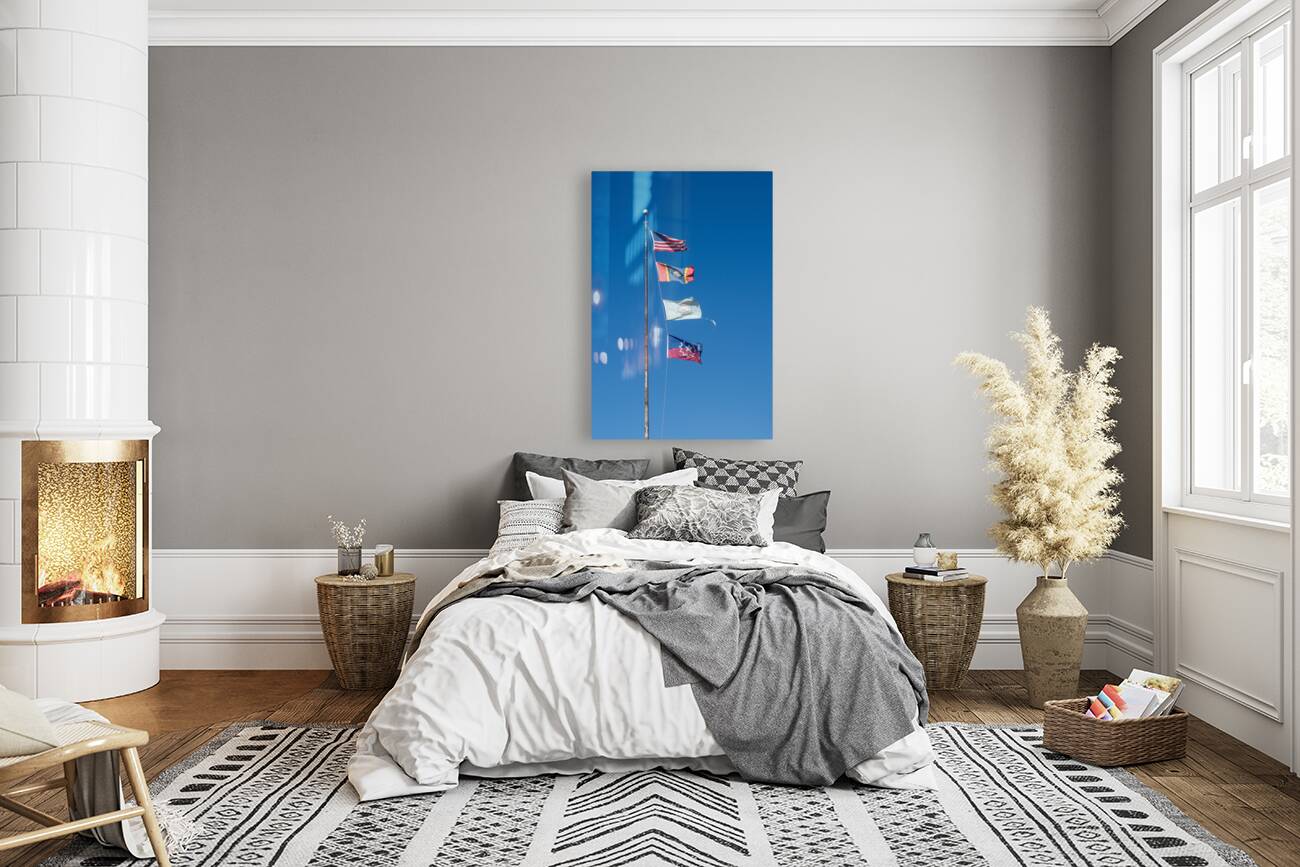 Flagpole with multiple flags in the small town of Greenville MS Reproduction