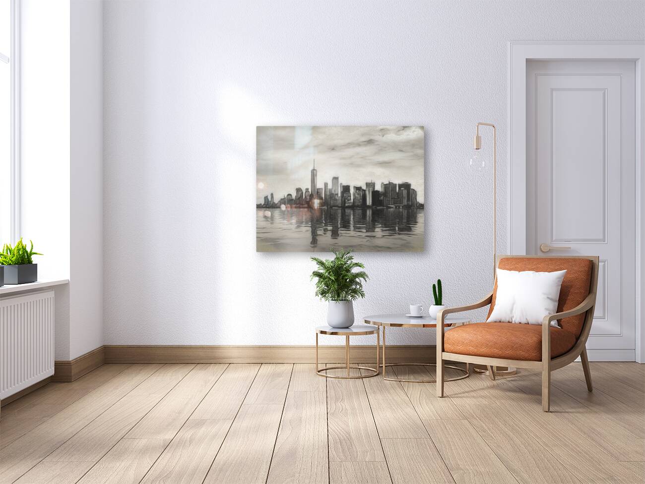 Charcoal drawing of the Manhattan Skyline Reproduction